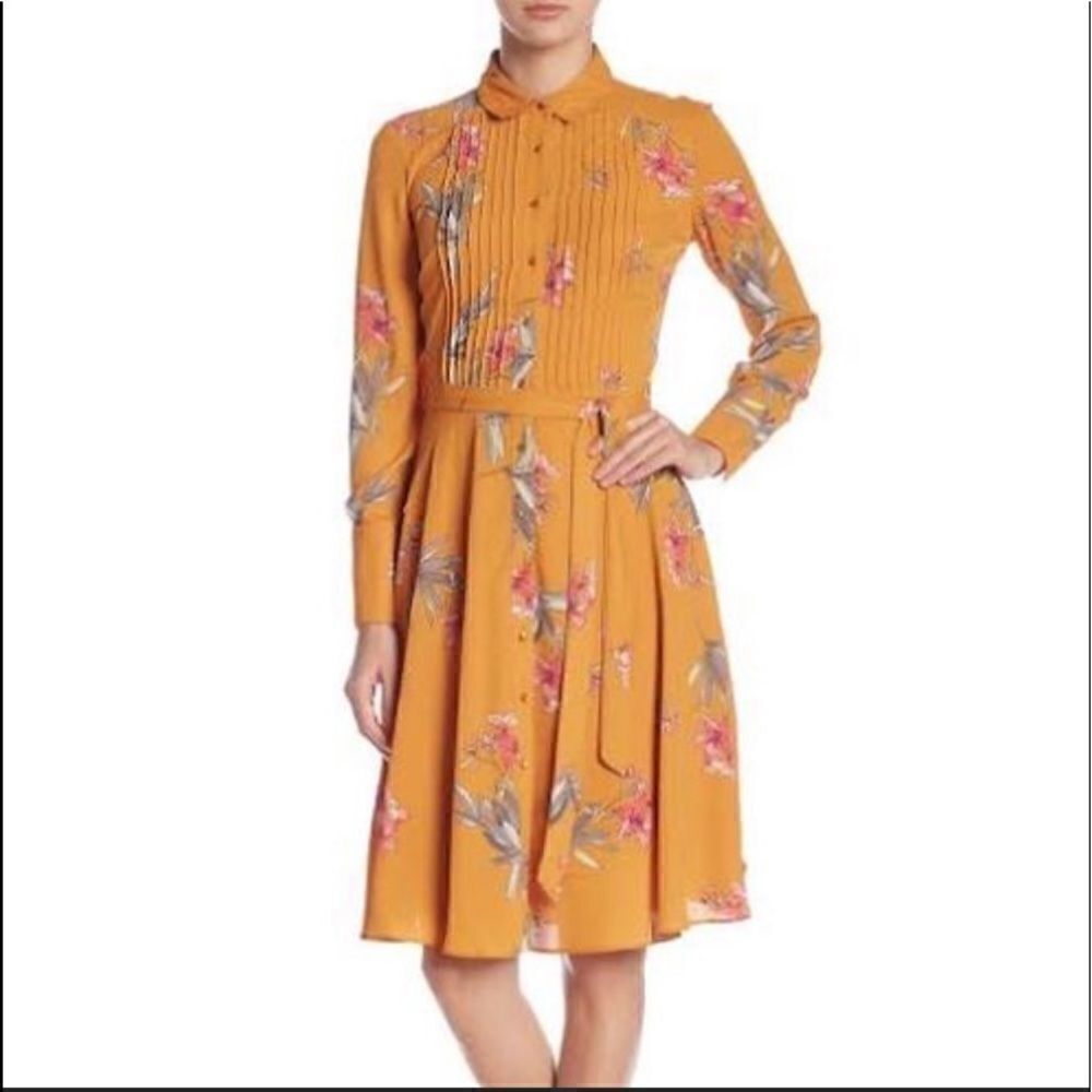 Nanette Lepore Pumpkin Floral Pintuck Shirt Dress